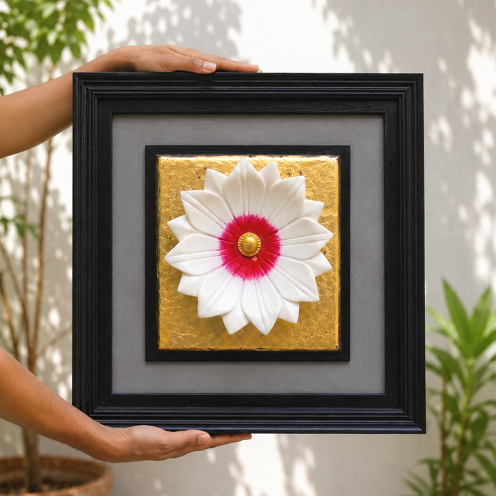 Exquisite Lotus-Shaped Marble Wall Frame