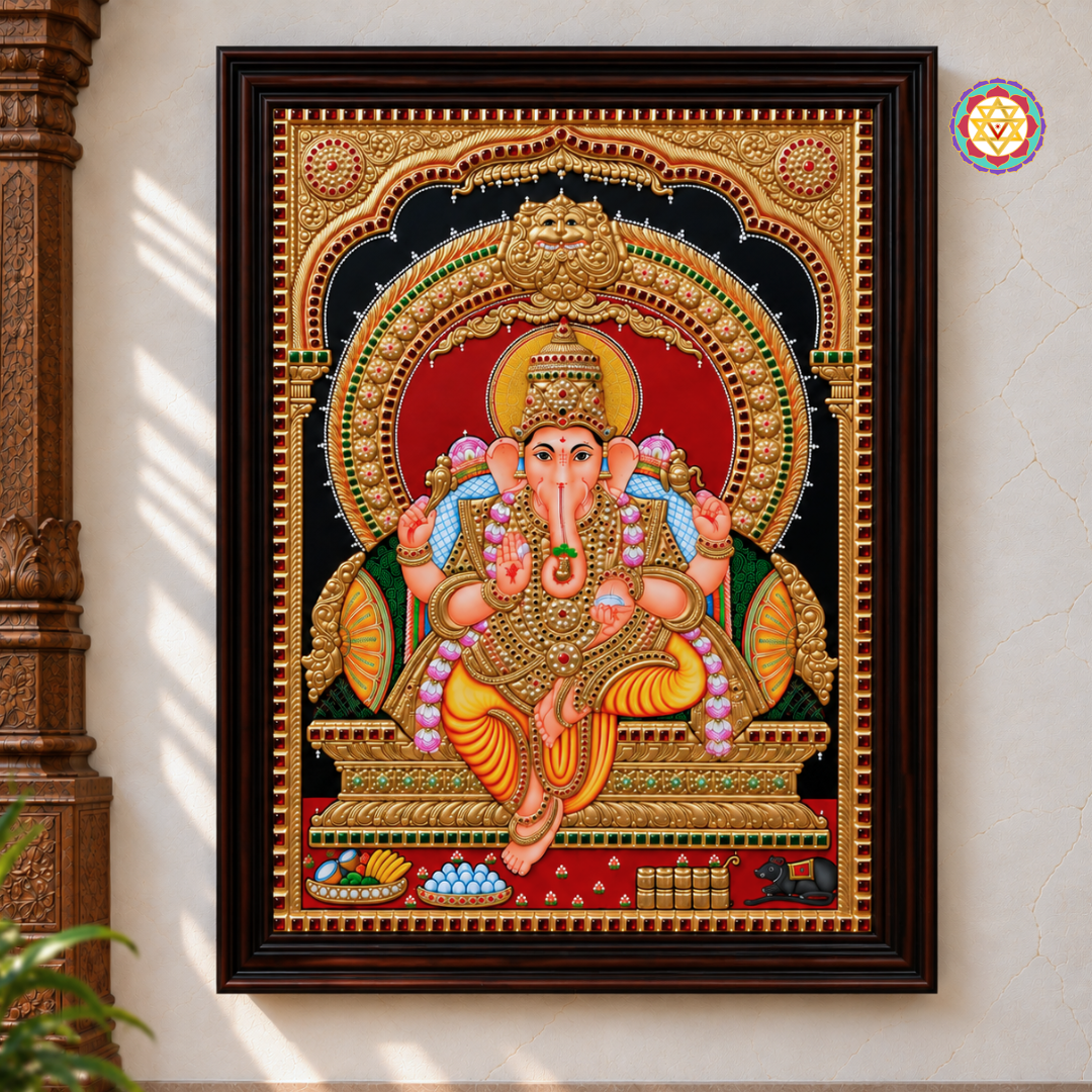 Lord Ganesha Tanjore Painting with Kirti Mukha