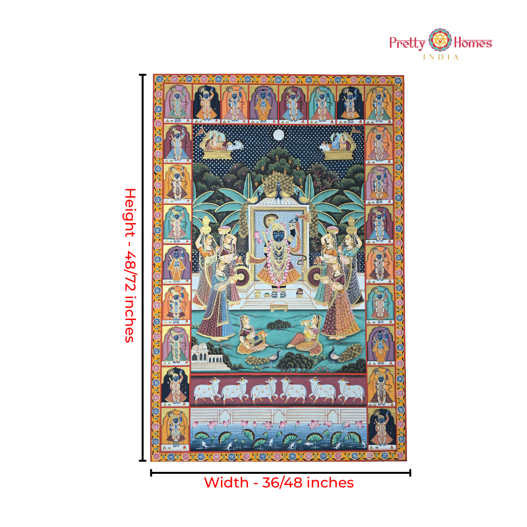 Hand-painted Pichwai – Sharad Purnima with Shrinathji & Musical Gopikas