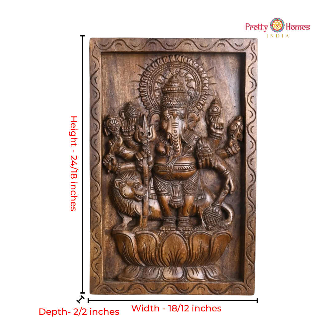 Hand-Carved Wooden Drishti Ganesha Wall Panel