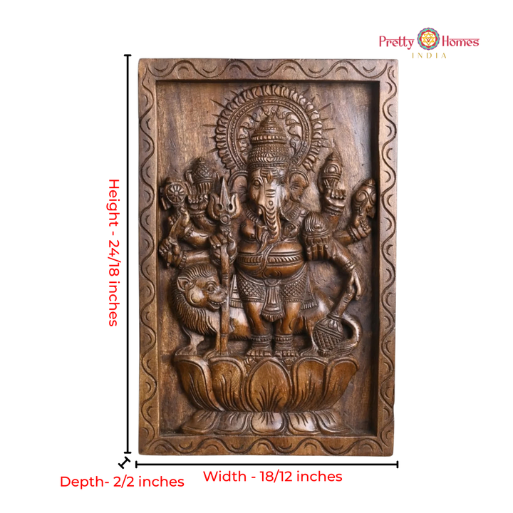 Hand-Carved Wooden Drishti Ganesha Wall Panel