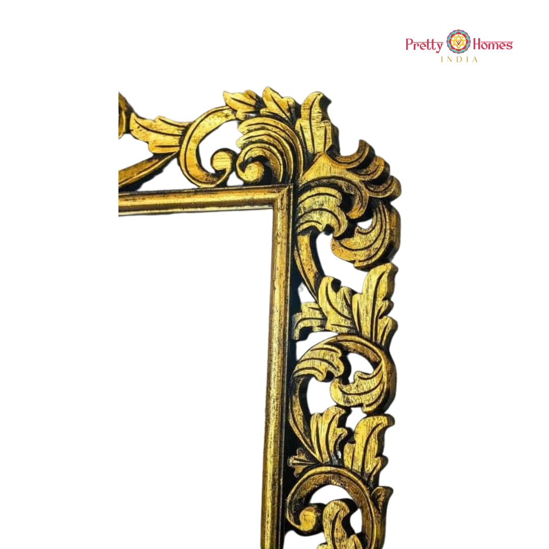 Modern Handcrafted Antique Gold Wooden Mirror