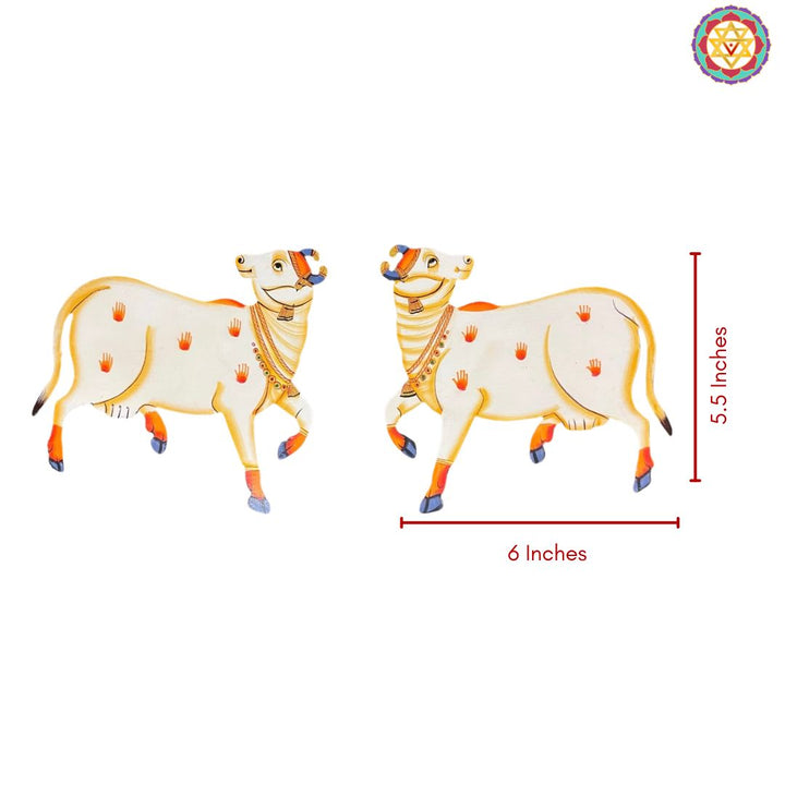 Set of 2 Pichwai Cow MDF Cutouts – Walking Pose (White) (a pair)