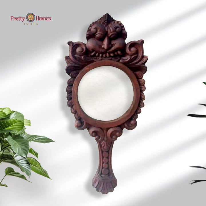 Wooden mirror frame with Yali/Kirthimukh carving and multicolour finish