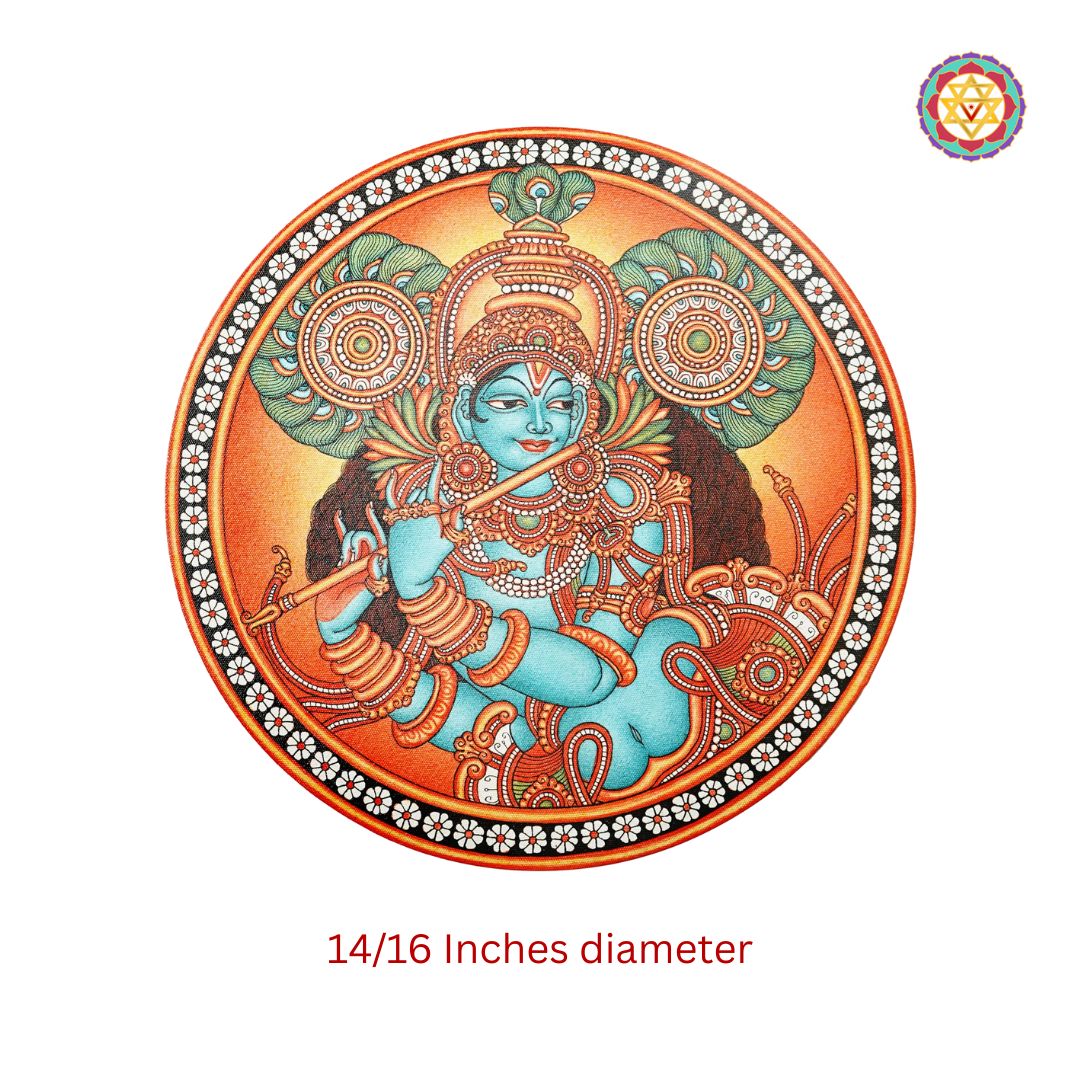 Hand painted wall plate -Kerela mural Style flute Krishna