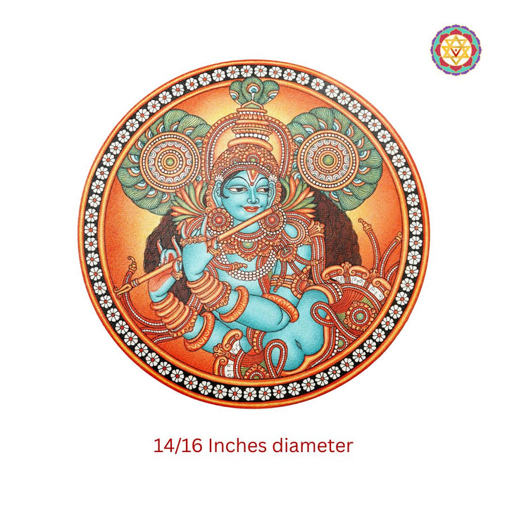 Hand painted wall plate -Kerela mural Style flute Krishna
