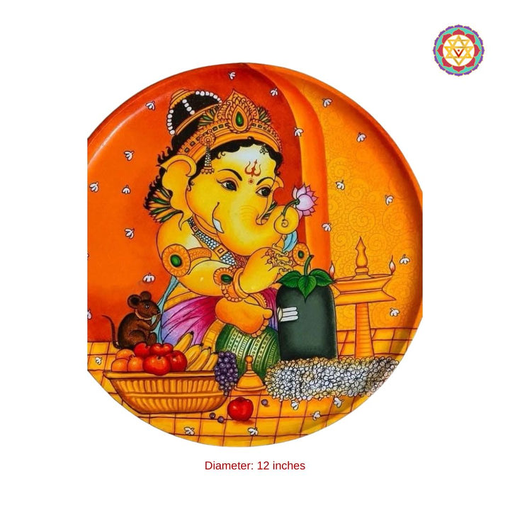 Kerela mural style -Ganesha with shivling &nbsp;handpainted wall plate .