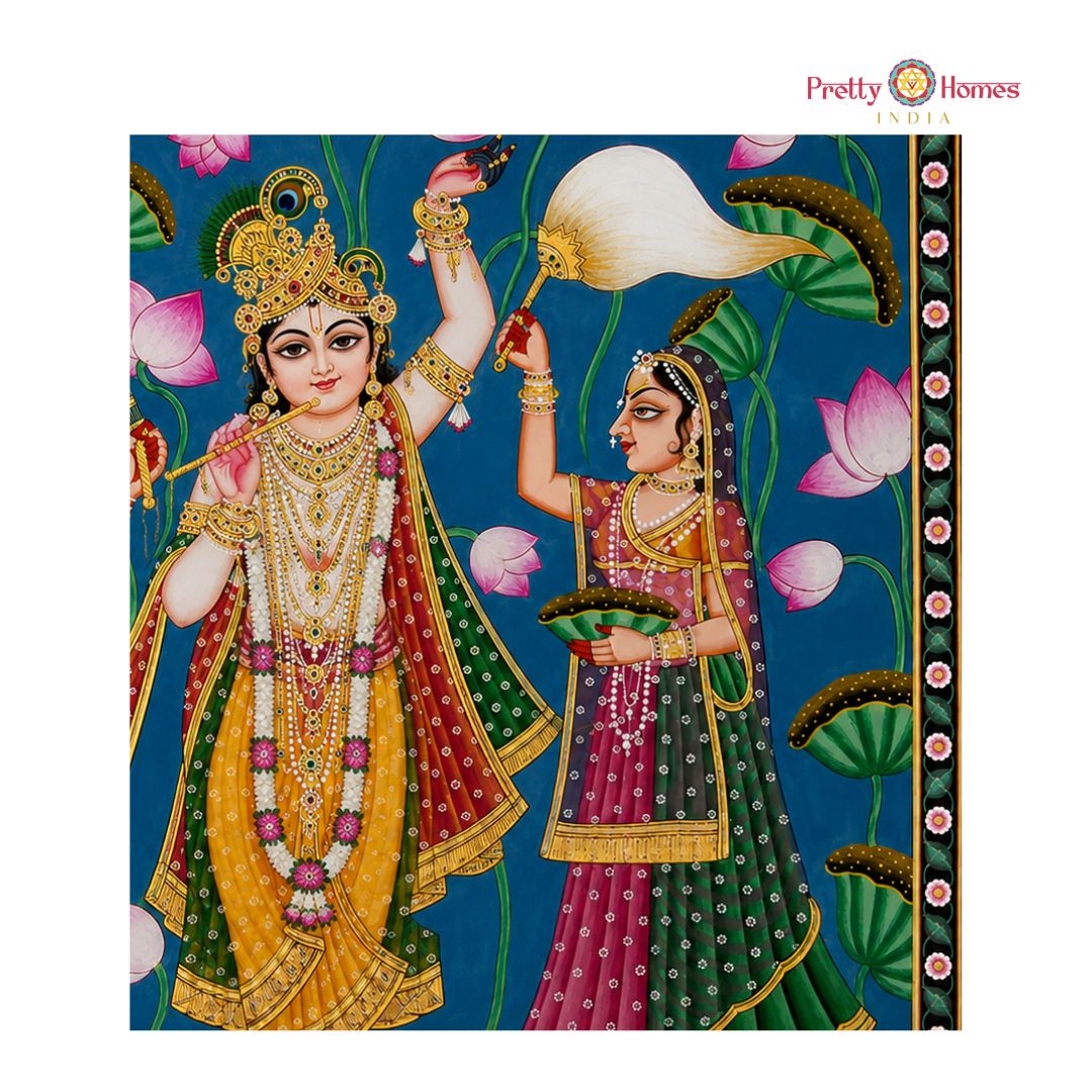 Handpainted Pichwai – Flute Krishna with Gopikas