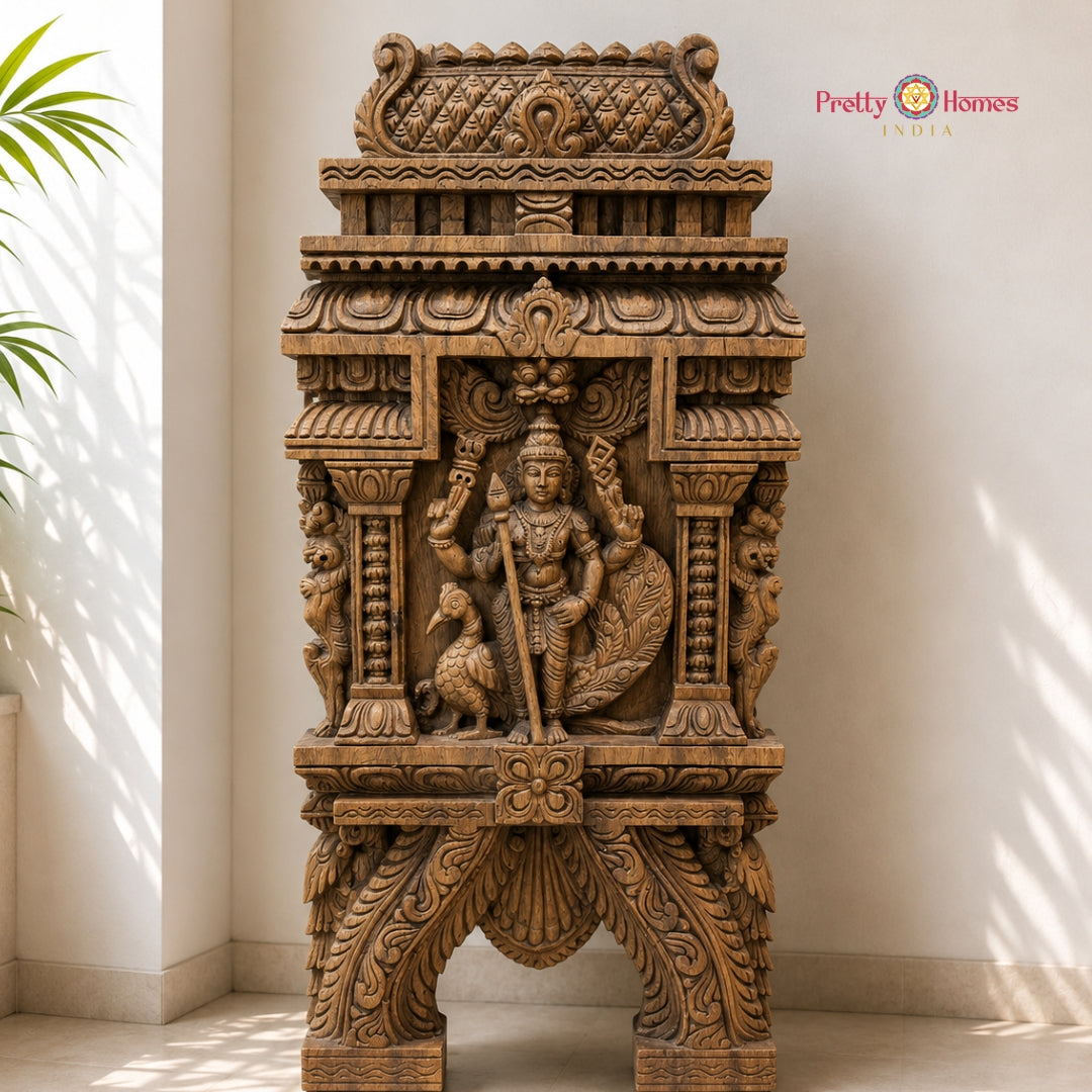 Lord Murugan Kavadi Carved Wall Panel
