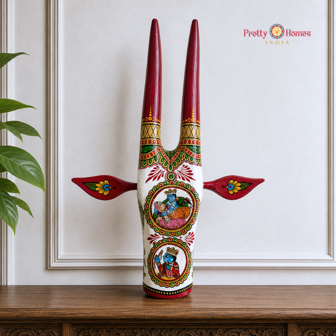 Aesthetic Hand-Painted Cow Head with Krishna Painting
