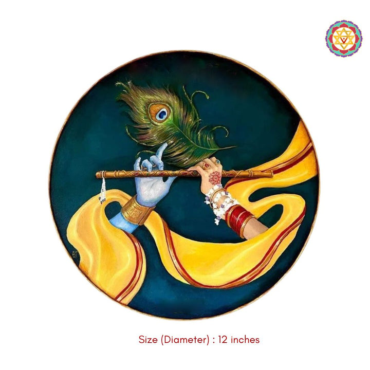 close-up of krishna playing flute in vibrant hand-painted artwork