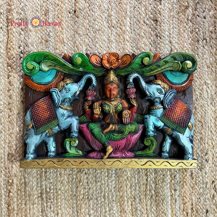 Woodcarved gajalaxmi wall panel - 1 piece