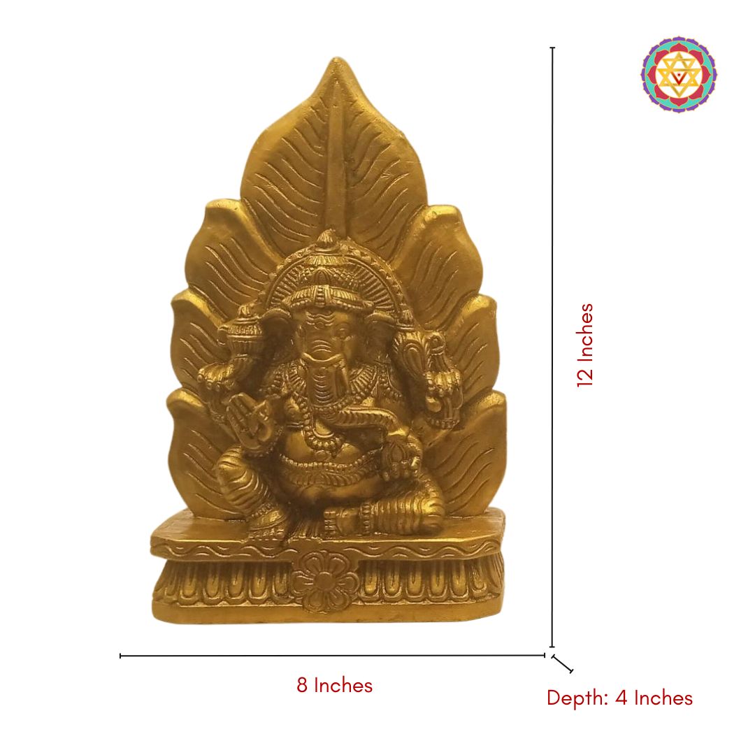 Woodcarved aesthetic Leaf design Lord Ganesh.