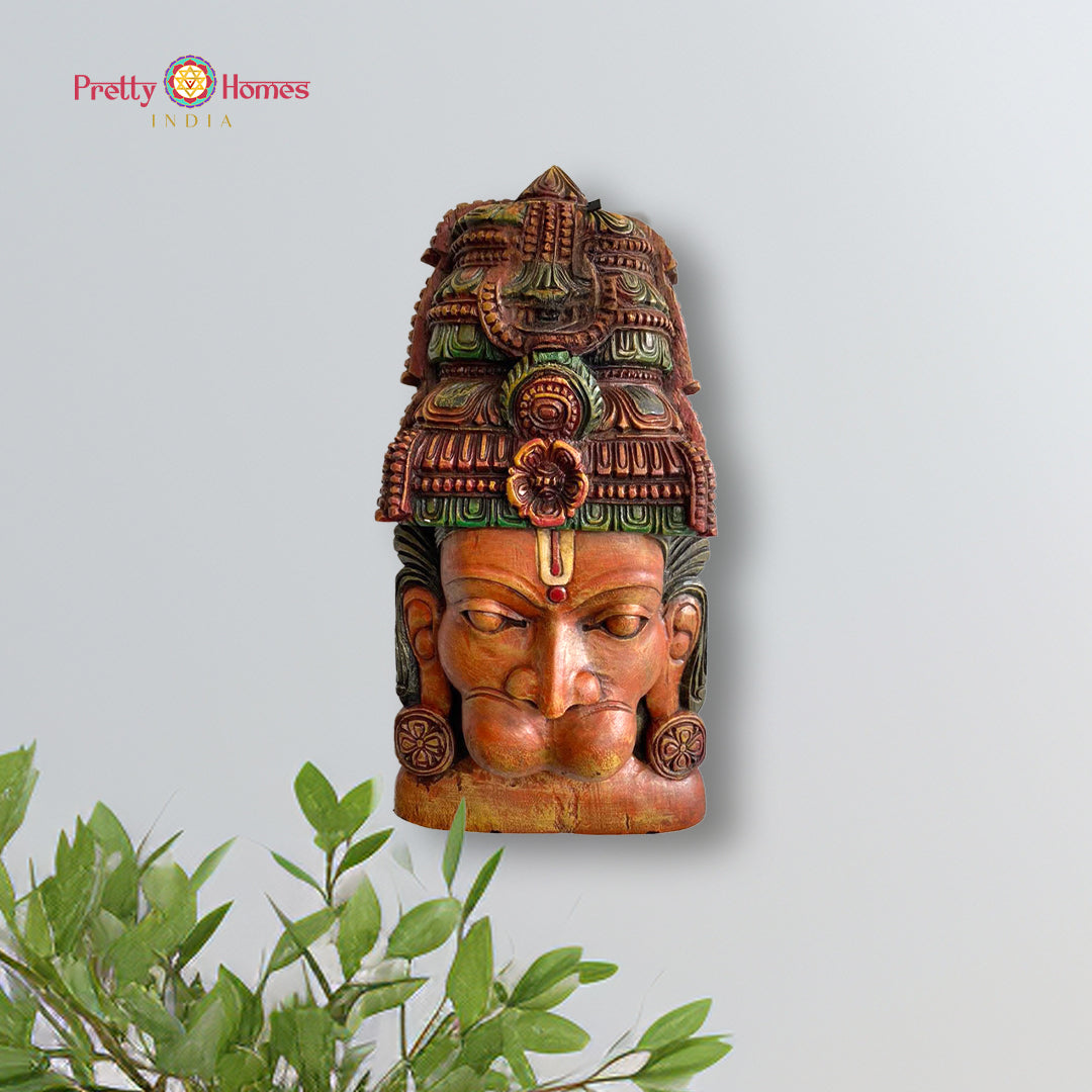 Handcrafted Lord Hanuman wooden wall hanging mask
