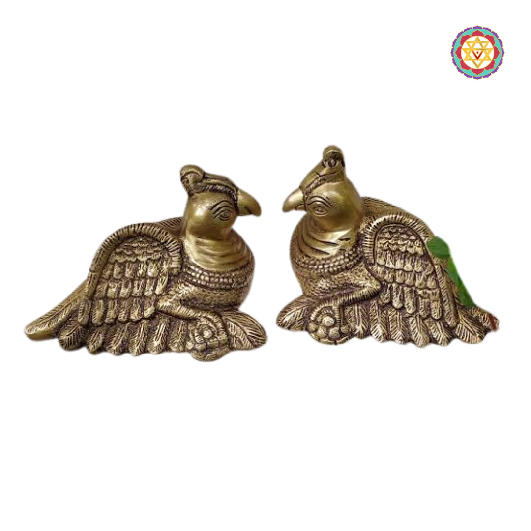 Antique brass parrot pair wall art for Indian home interiors