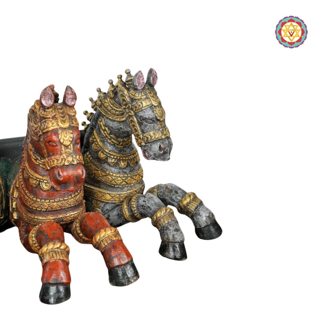 Detailed craftsmanship on three-horse wooden wall hanging ensemble