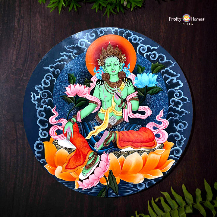 24” Round handpainted wall plate -aesthetic vintage goddess tara