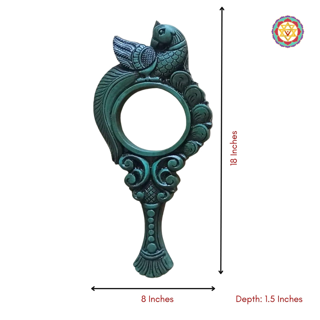 Handcarved wall mirror in mahogany wood with parrot detailing