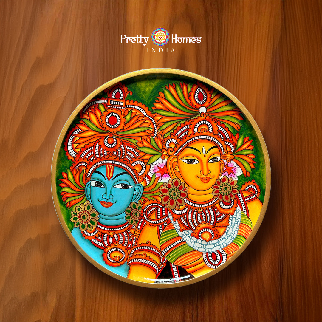 Kerala mural painting of Radha and Krishna in traditional hand-painted art