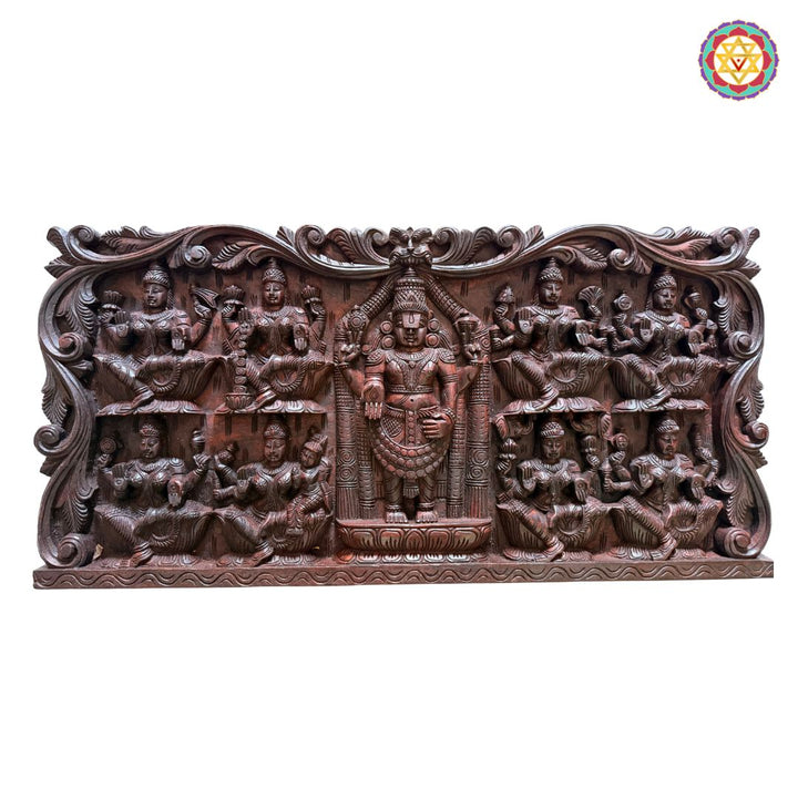 Woodcarved Horizontal Panel – Ashtalakshmi with Balaji