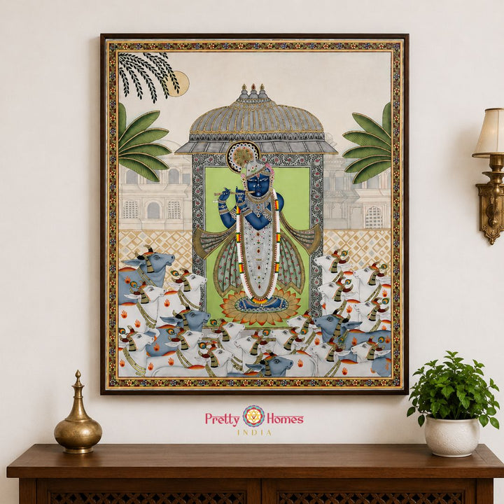 Handpainted Pichwai – Shrinathji with Cows