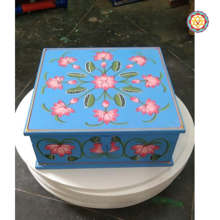 Medium Mulpurpose Pichwai Painted Storage Boxes. Blue