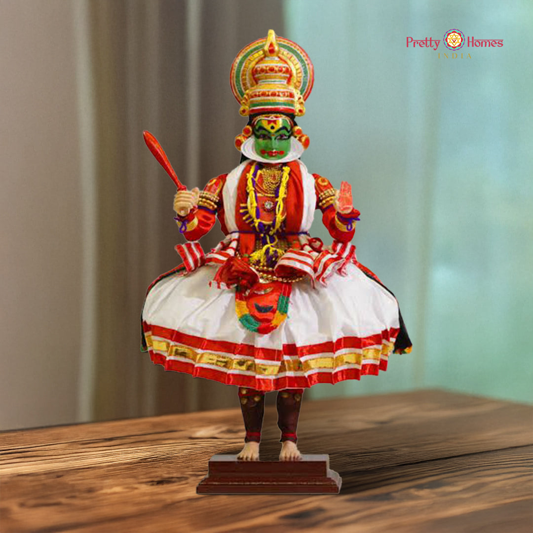 handcrafted wooden kathakali bheema doll with traditional attire