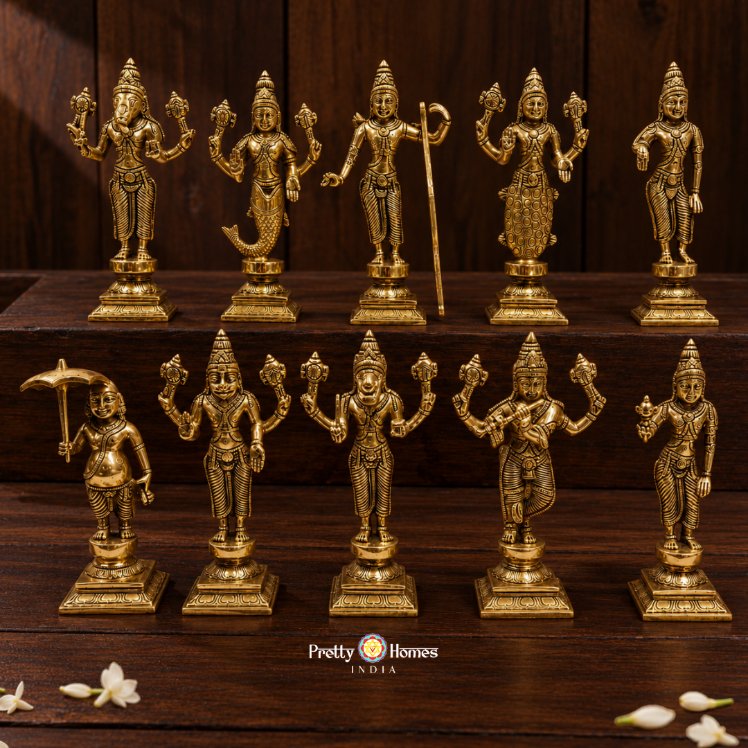 Set of 10 Brass Dashavataram Idols – Superfine Finish