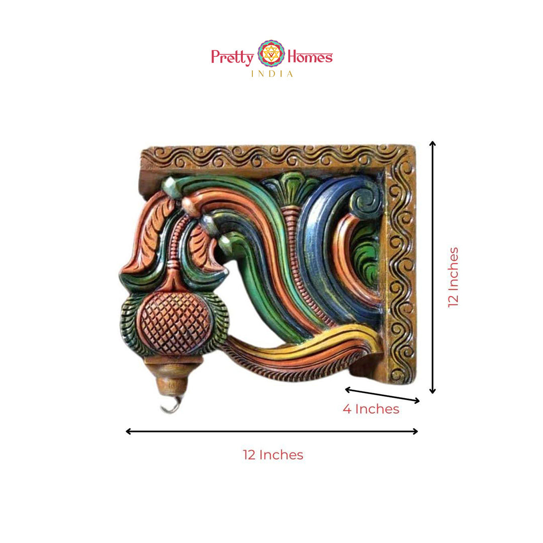 Carved wooden bracket — traditional Indian architectural decor.