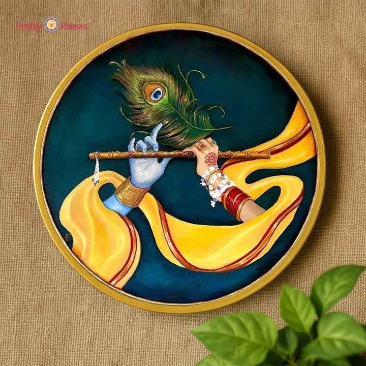 12”inches Hand painted Divine Krishna Flute Wall Plate (per piece)
