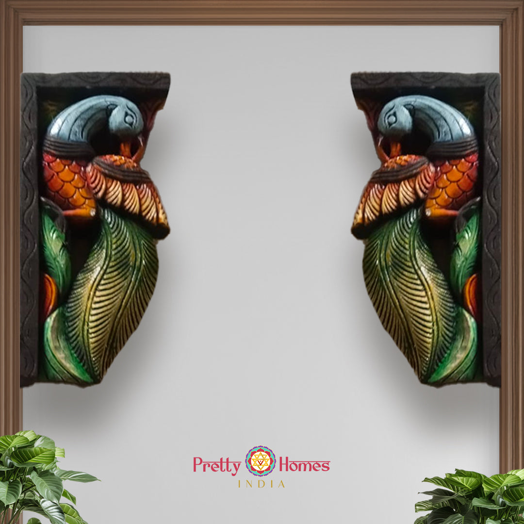wood carved lightweight parrot hanging wall decor pair handcrafted set