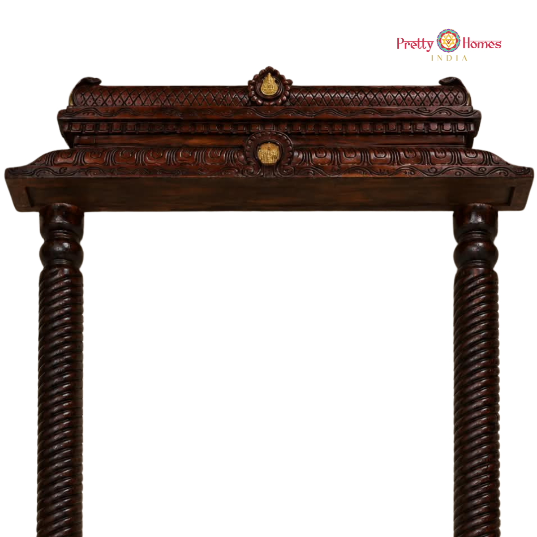 Set of Wood Carved Chettinad-Style Pillars & Deep Gopuram