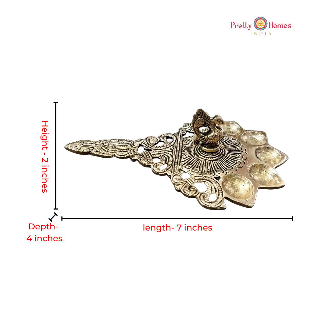 Brass Panch Deepam Puja Spoon with Peacock Design