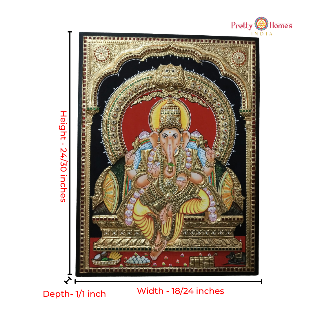 Lord Ganesha Tanjore Painting with Kirti Mukha