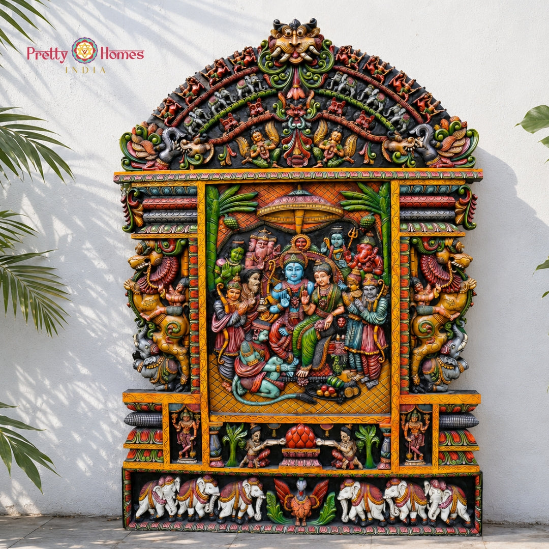 One-of-a-Kind Intricately Carved Ram Darbar Panel / Wall Hanging