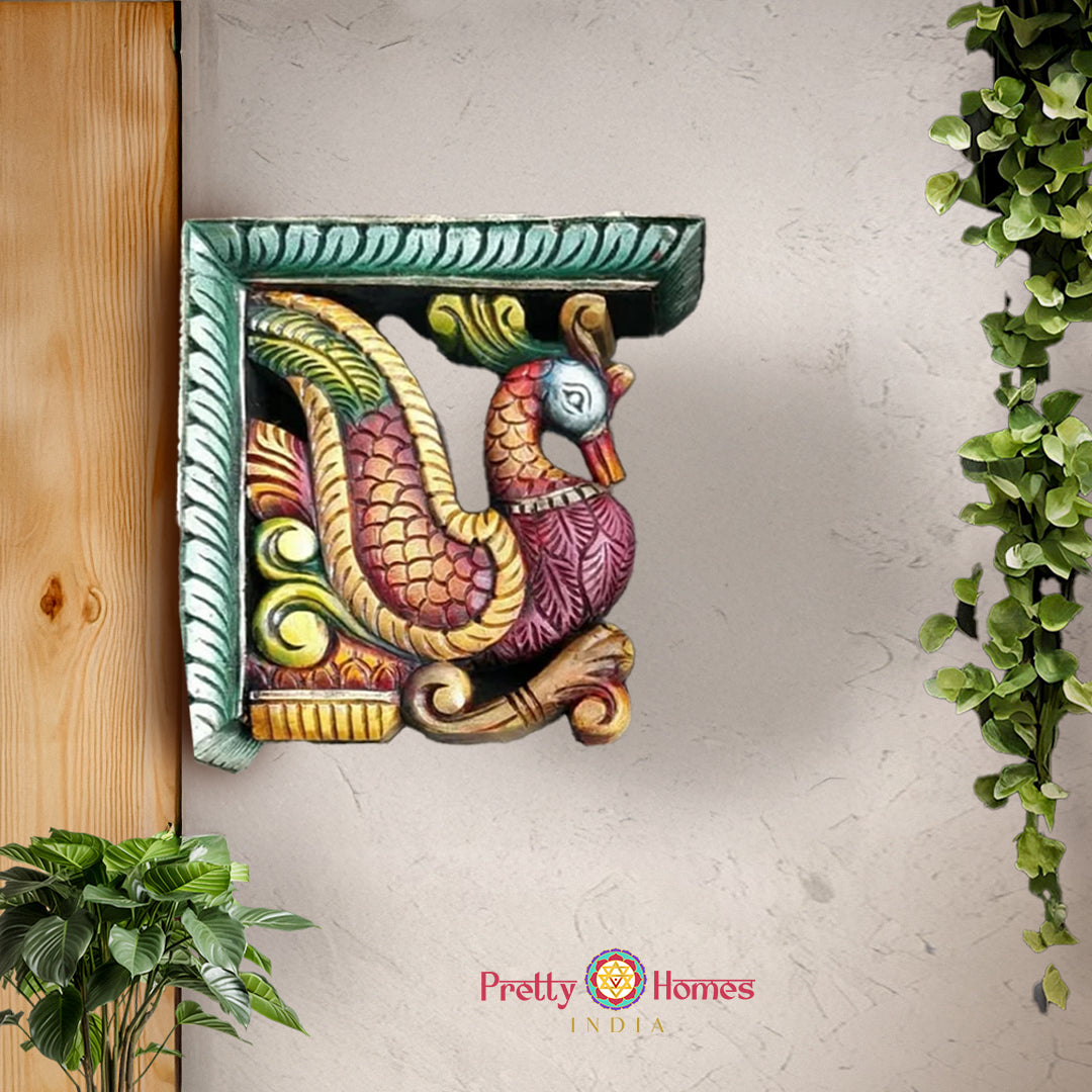 Multicolour wooden annam swan wall hanging with bell and floral detailing