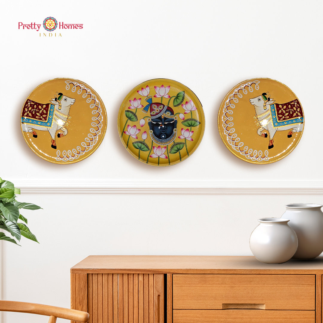 Set of 3 hand painted Pichwai theme wall plates