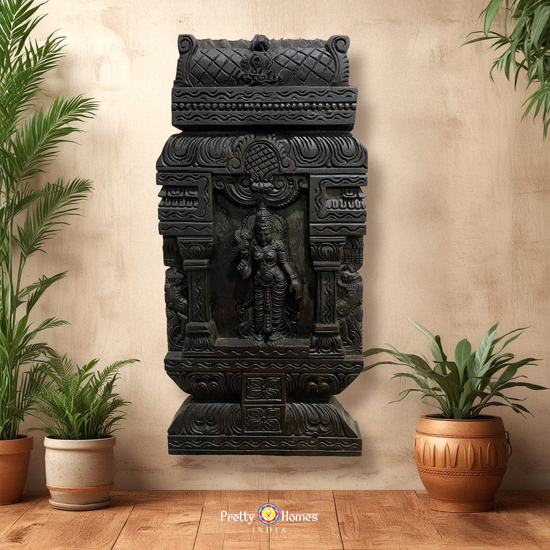 Vertical wooden wall panel of Meenakshi with parrot