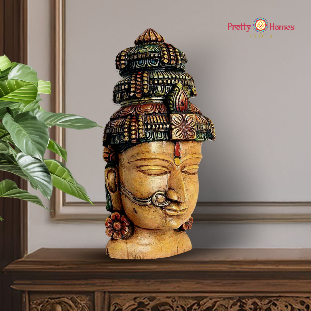 Goddess Uma (Devi Parvati) Head | Wood Carved Bust