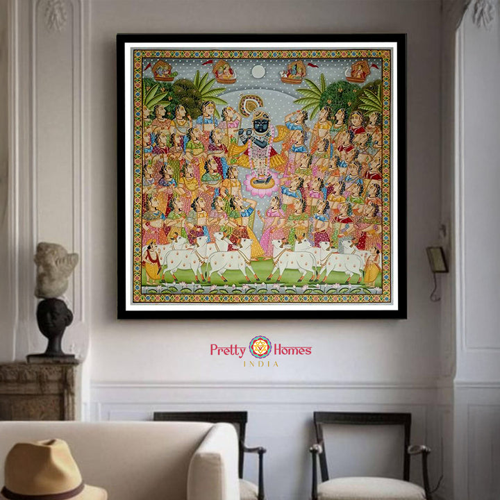 Handpainted pichwai-Shrinathji’s Sharad Poornima – A Gopika Celebration