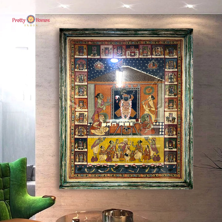 Handpainted Vintage Finish Pichwai – Raj Bhog Swaroop of Shrinathji