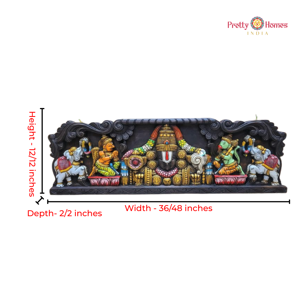 Wood-Carved Balaji Panel with Garuda & Hanuman