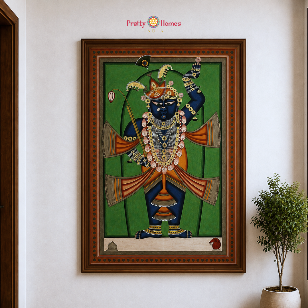 Handpainted pichwai Rustic Shrinathji Darshan