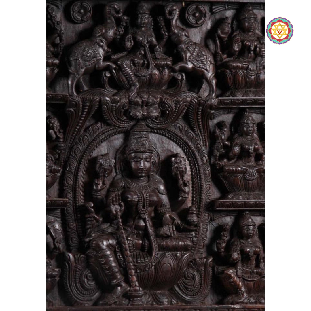 Square Astalaxmi Wall Panel /Wall Mount hanging .Handcarved on Wood.