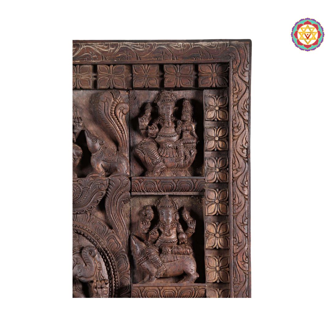 intricately carved astaganesh square wooden wall panel