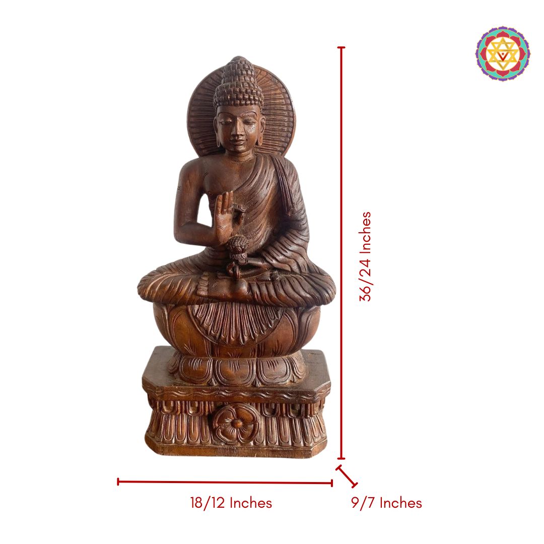 handcrafted buddha statue wooden carving serene posture