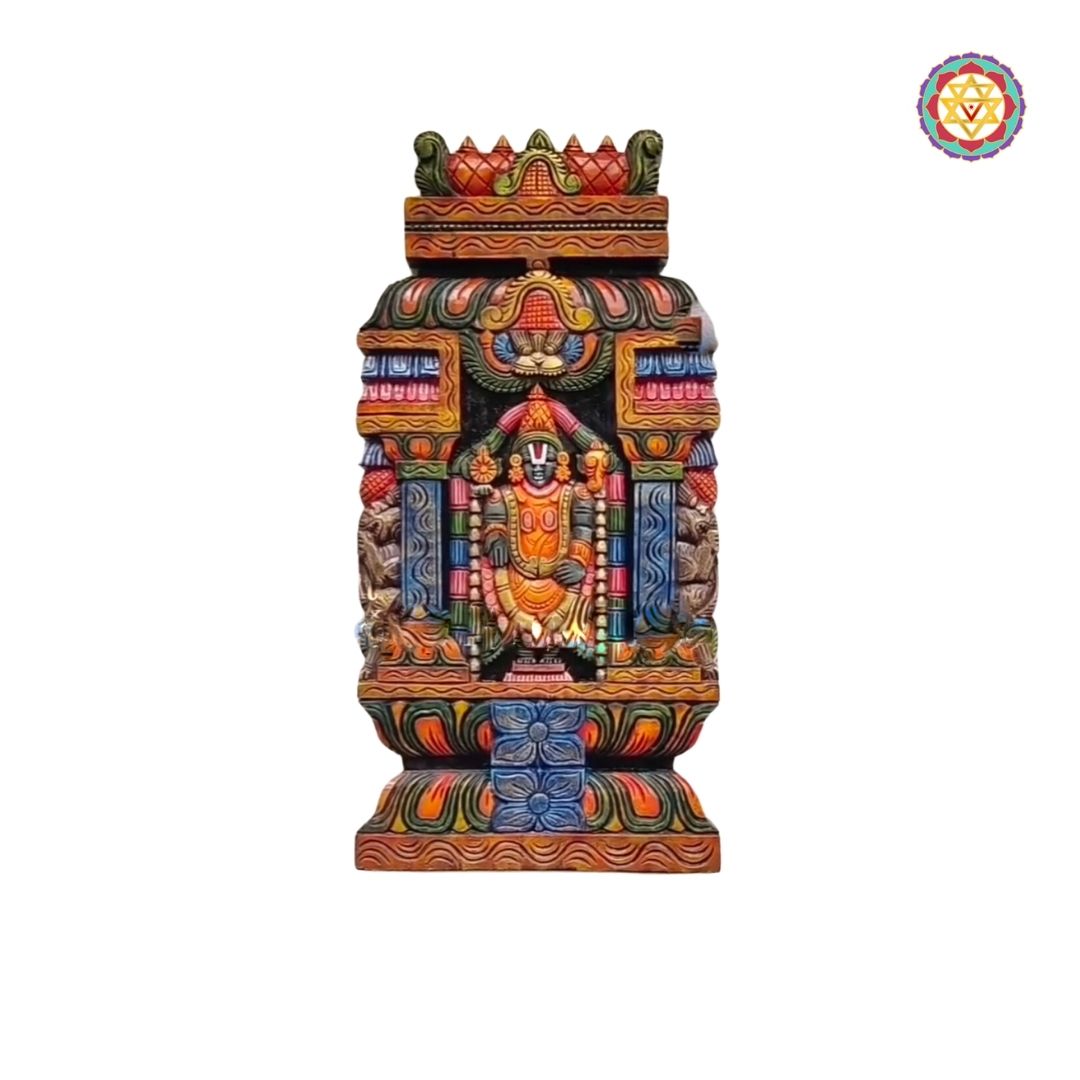 Frontal view of Balaji wall mount with lotus and yali carvings