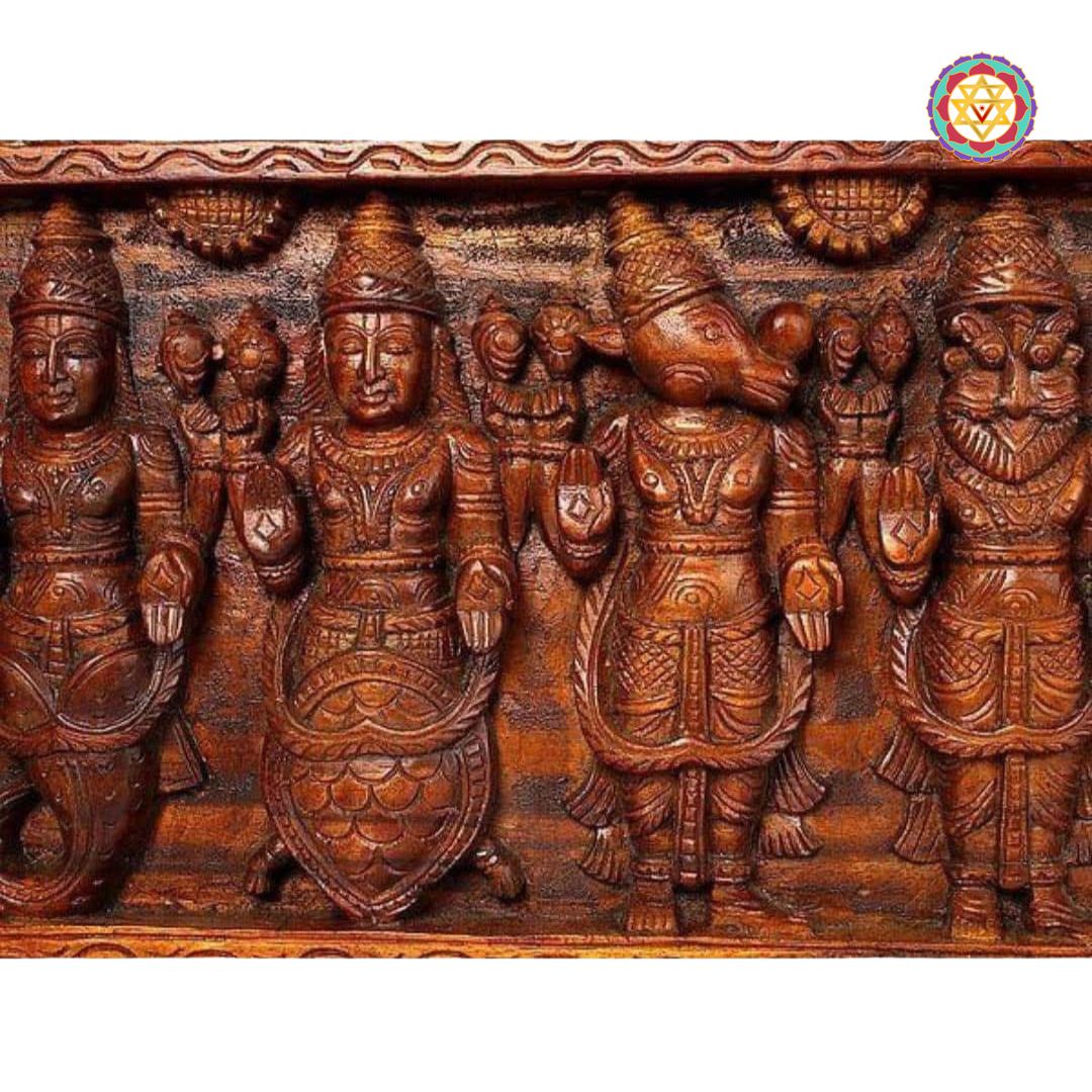 Handcarved Dasavtar Panel – Featuring Gandharvas, Lotus Elements & Floral Detailing