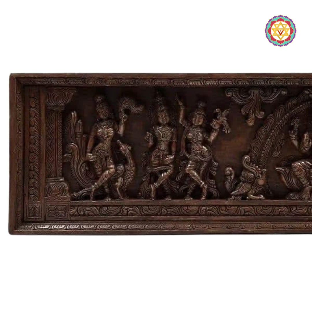 Detailed view of worshippers and carvings on left side