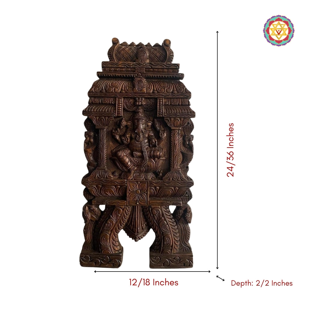 Woodcarved Ganesha Kavadi Panel.Temple Gopuram style wall hanging